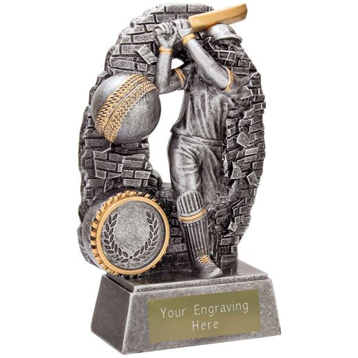 Male Batsman Cricket Trophy Blast Out Antique Silver 11cm (4.25")