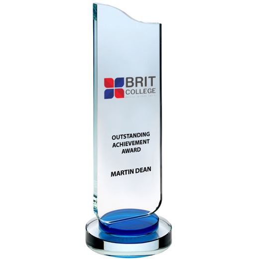 Curved Wave Glass Award Clear & Blue 30cm (11.75")