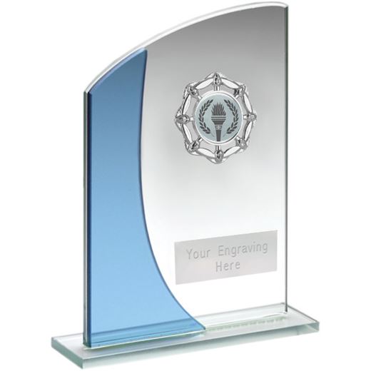 Blue Curved Top Silver Trimmed Glass Award 18cm (7")