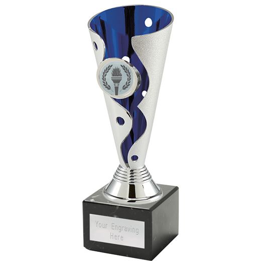 Carnival Trophy Cup On Marble Base Silver & Blue 20cm (8")