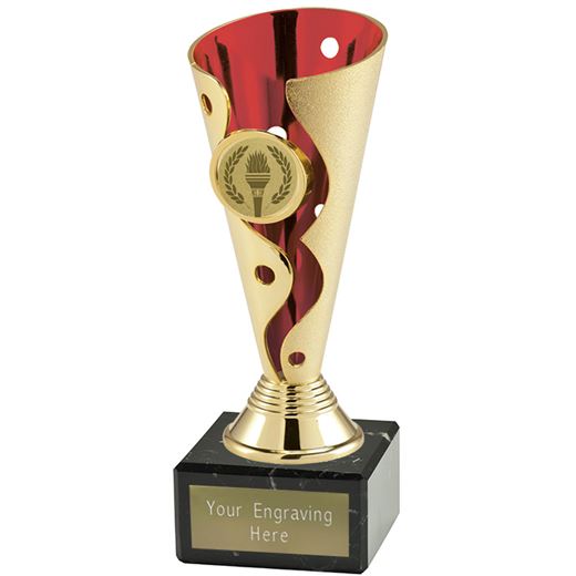 Carnival Trophy Cup On Marble Base Gold & Red 18cm (7.25")