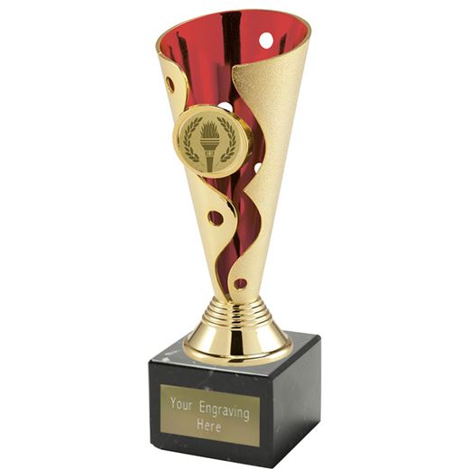 Carnival Trophy Cup On Marble Base Gold & Red 20cm (8")