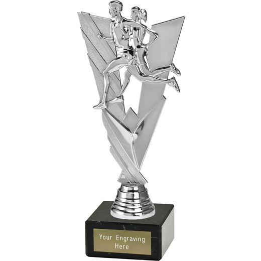 Valour Running Trophy on Marble Base Silver 22cm (8.75")
