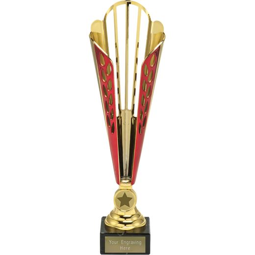 Plastic Cone Trophy Cup On Marble Base Red & Gold 35.5cm (14")