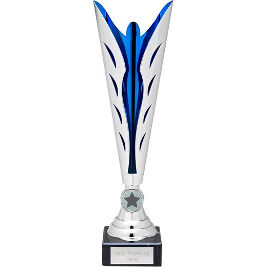 Silver & Blue Achievement Trophy Cup 33cm (13")