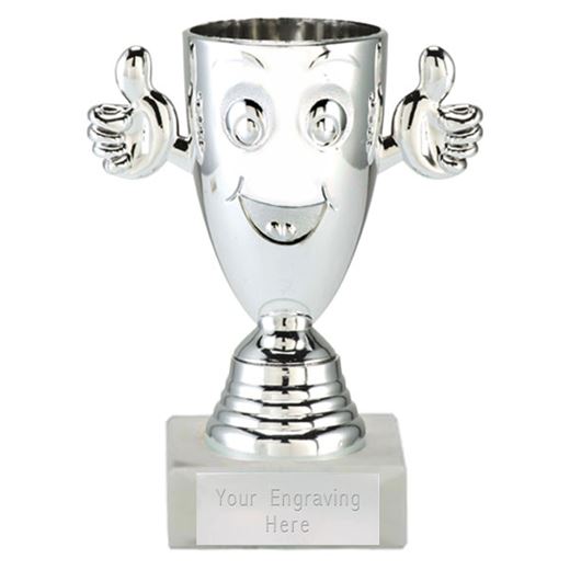 Silver Happy Face Cup on a White Marble Base 12cm (4.75")