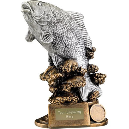 Antique Silver Resin Fishing Trophy on Gold Base 23cm (9")
