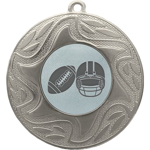 Sunburst American Football Medal Silver 50mm (2")