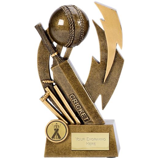 Antique Gold Flash Resin Cricket Trophy 14.5cm (5.75")