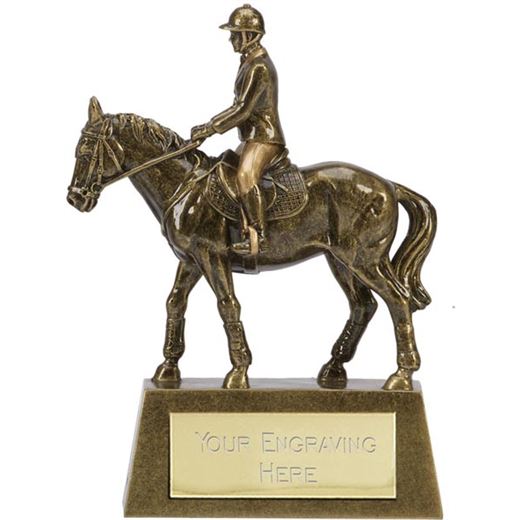 Antique Gold Resin Horse & Rider Trophy 12.5cm (5")