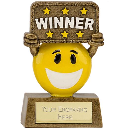 Gold & Yellow Resin Happy Face Winner Trophy 9cm (3.5")
