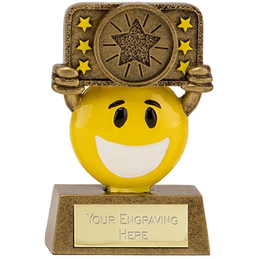 Gold & Yellow Resin Happy Face Multi Star Trophy 9cm (3.5")