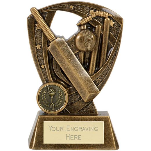 Antique Gold Cricket Bat & Ball On Puma Star Shield 15.5cm (6")