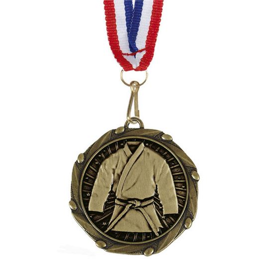 Martial Arts Gold Medal with Red, White & Blue Ribbon 45mm (1.75")