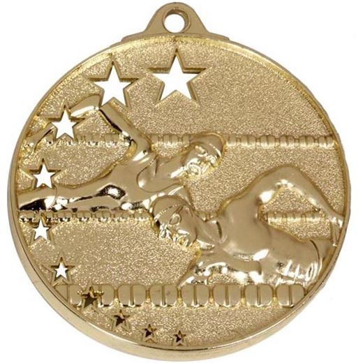 Gold Swimming Medal with Stars 52mm (2")