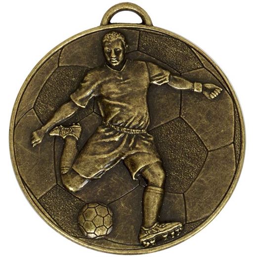 Bronze Football Player on Football Patterned Medal 60mm (2.25")
