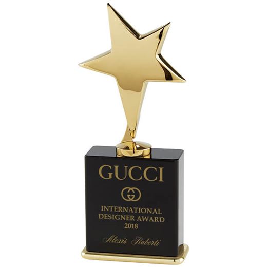 Gold Star On Black Crystal Base Award 19cm (7.5")