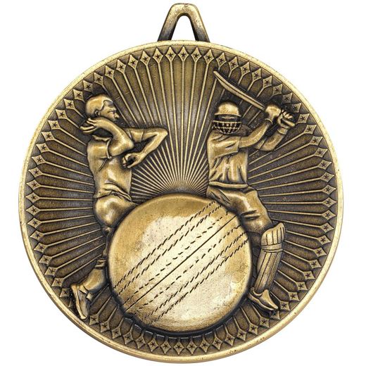 Deluxe Cricket Medal Antique Gold 60mm (2.25")