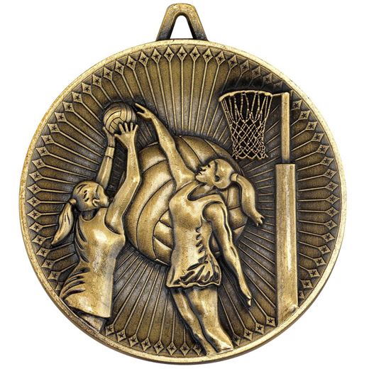Deluxe Netball Medal Antique Gold 60mm (2.25")