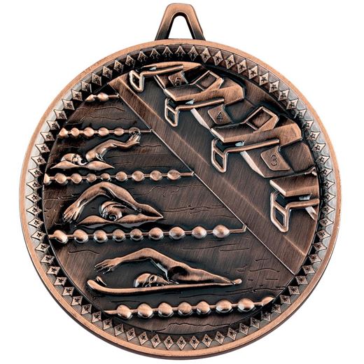 Deluxe Swimming Medal Antique Bronze 60mm (2.25")