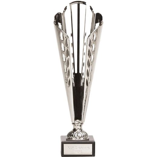 Silver Plastic Deco Cone Trophy on Marble Base 30.5cm (12")
