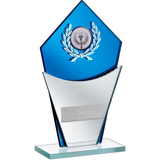 Blue Mirror Glass Award with Laurel Wreath Design 16.5cm (6.5")