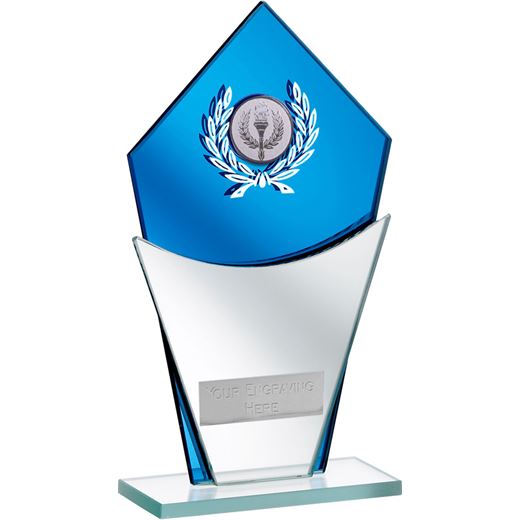 Blue Mirror Glass Award with Laurel Wreath Design 18.5cm (7.25")