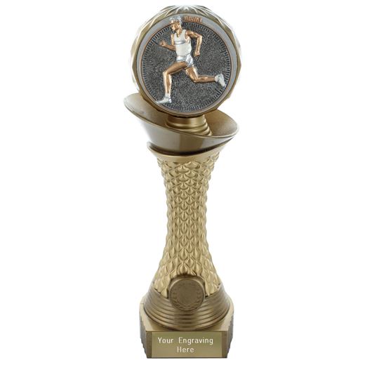 Male Running Trophy Heavyweight Hemisphere Tower Gold & Bronze 25cm (10")