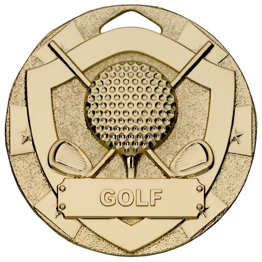Gold Mini Shield Golf Medal 50mm (2")