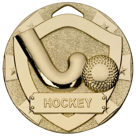Gold Mini Shield Hockey Medal 50mm (2")