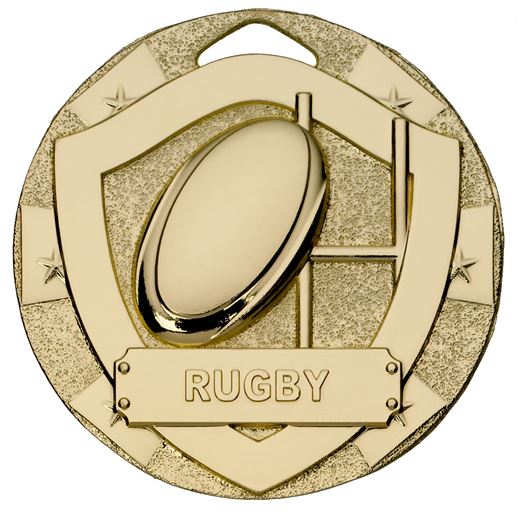 Gold Mini Shield Rugby Medal 50mm (2")