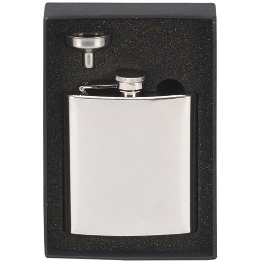 Mirrored Finish Stainless Steel 6oz Hip Flask & Funnel 12cm (4.75")