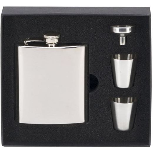 Mirror Finished Stainless Steel 6oz Hip Flask with Cups & Funnel 12cm (4.75")