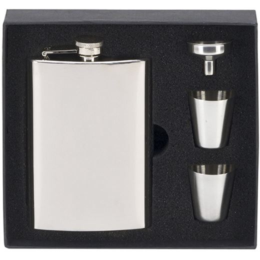 Mirror Finished Stainless Steel 8oz Hip Flask with Cups & Funnel 14cm (5.5")