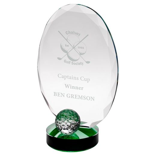 Oval Golf Glass Award Clear & Green 23.5cm (9.25")