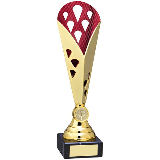 Cone Trophy Cup On Marble Base Gold & Red Plastic 30cm (11.75")