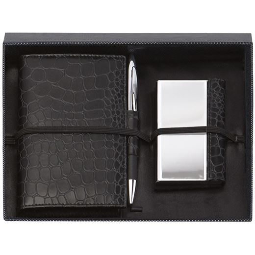 Black Notebook, Card Case & Pen Gift Box Set 23cm (9")