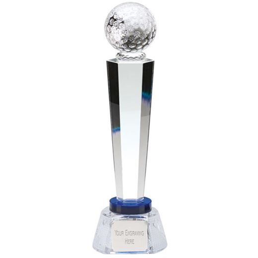 Optical Crystal Golf Column Award with Golf Patterned Base 25.5cm (10")