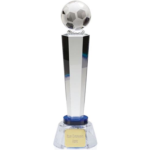Optical Crystal Agility Football Column Award with Blue Collar 25.5cm (10")