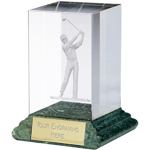 Optical Crystal Golfer Award on Green Marble Base 9.5cm (3.75")