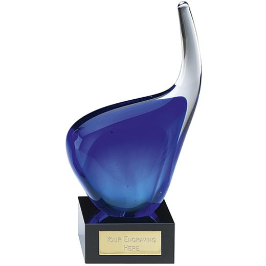 Clear & Blue Thick Art Glass Award 22cm (8.75")