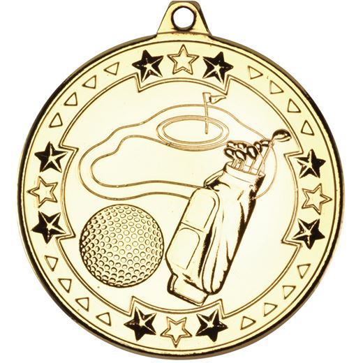 Gold Tri Star Golf Medal 50mm (2")