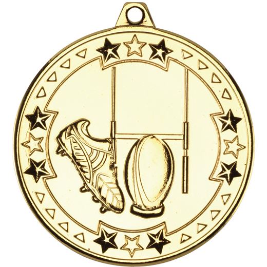 Gold Tri Star Rugby Medal 50mm (2")