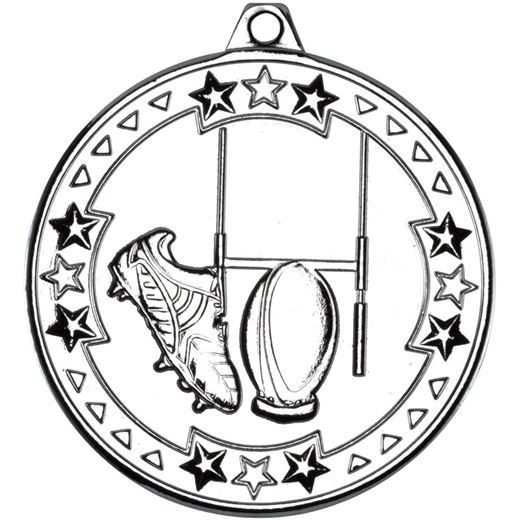 Silver Tri Star Rugby Medal 50mm (2")