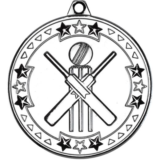 Silver Tri Star Cricket Medal 50mm (2")
