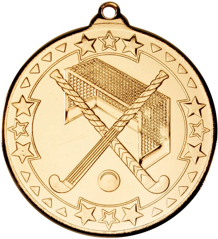 Gold Field Hockey Medal with Star Pattern 5cm (2")