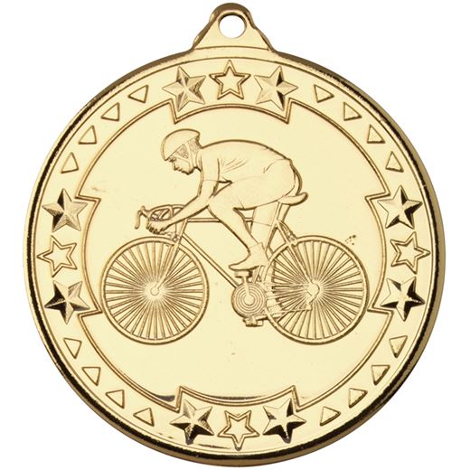 Gold Tri Star Cycling Medal 50mm (2")