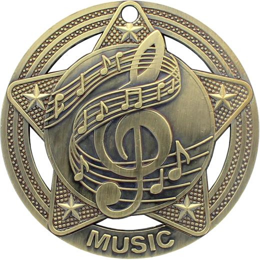 Music Medal by Infinity Stars Antique Gold 50mm (2")