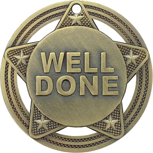 Well Done Medal by Infinity Stars Antique Gold 50mm (2")