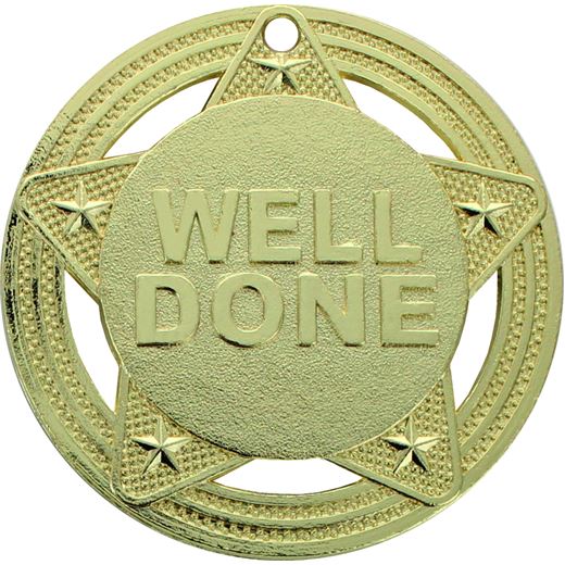 Well Done Medal by Infinity Stars Gold 50mm (2")